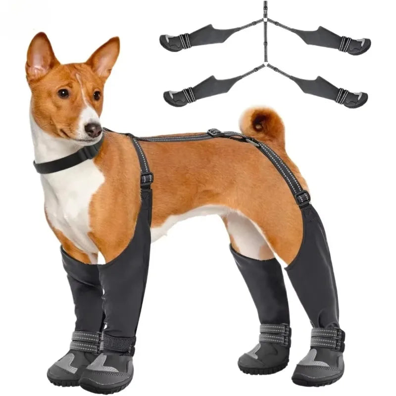 Dog Suspender Boots Tall Dog Boots Anti-Slip&amp;Fall Waterproof Dog Shoes Leggings Winter Snow Rain Hiking Paws Protector