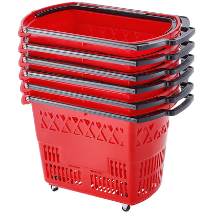 SucceBuy 6PCS Shopping Baskets 39L Rolling Shopping Carts with Handles &amp; Wheels Portable  for Supermarkets Retail Stores Grocery