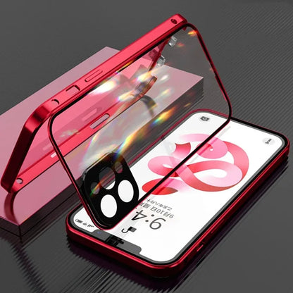 360°Full Protected Metal Magnetic Double-Sided Glass Snap Lock Phone Case For iPhone 16 Pro Max 14 13 12 15 Pro Max Bumper Cover