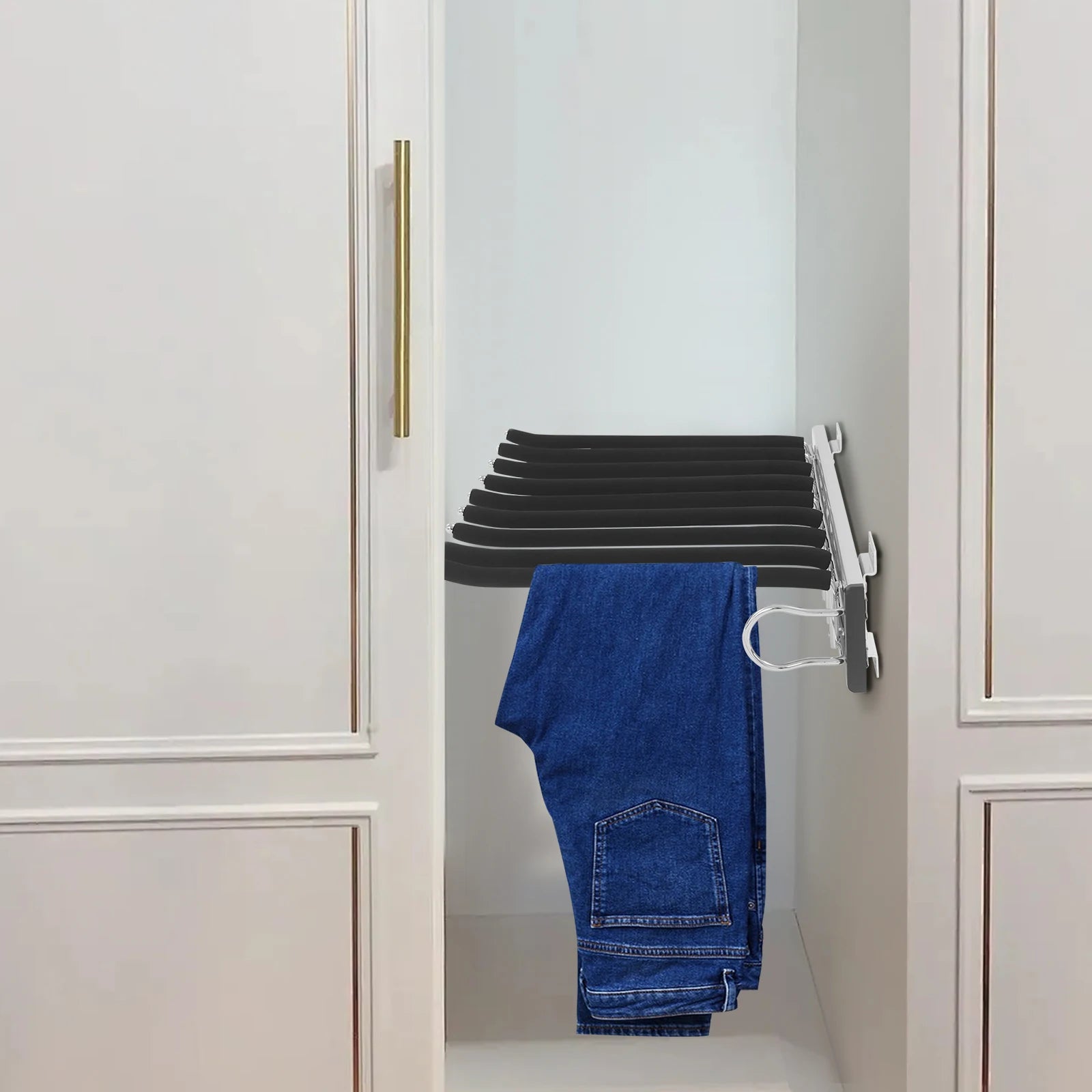 Bymaocar 46*32.5cm Pull Out Trousers Rack, Sliding Pants Rack, 9-rod Side Mounted Trouser Hanger