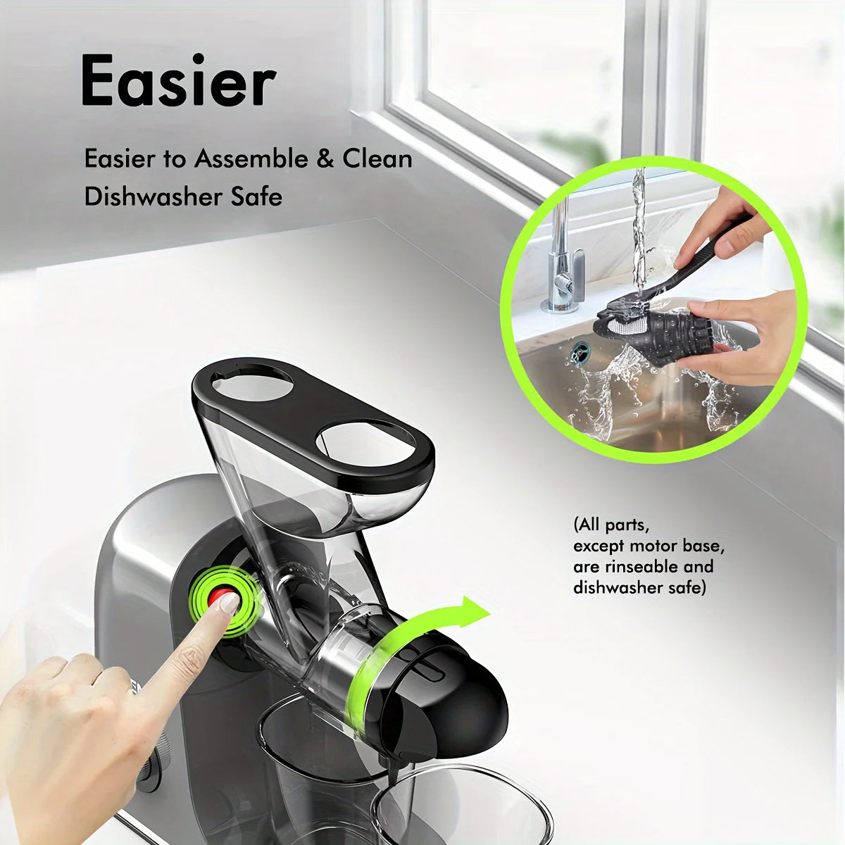 SiFENE Cold Press Juicer - Slow Masticating, High Yield for Fruits &amp; Veggies, Dual-Mouth, Anti-Clog, Easy Clean, BPA-Free, Gray