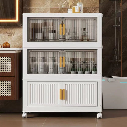 Oversized 3/4/5-Tier Foldable Storage w/ Wheels - No Assembly, Magnetic Doors, Clothes/Toys/Books - Living/Bedroom/Office