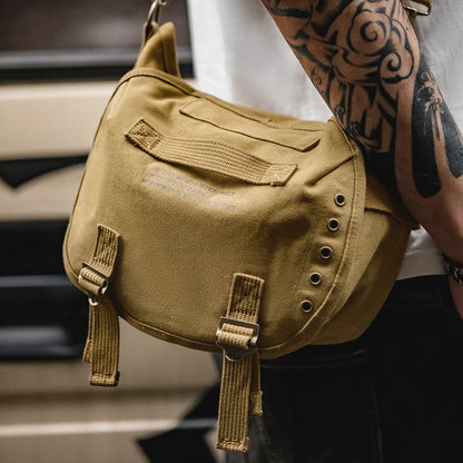 Maden Retro M1961 Distressed Letter Canvas Messenger Bags Adjustable Portable Shoulder Motorcycle Waist Bag for Men
