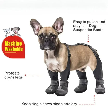 Dog Suspender Boots Tall Dog Boots Anti-Slip&amp;Fall Waterproof Dog Shoes Leggings Winter Snow Rain Hiking Paws Protector