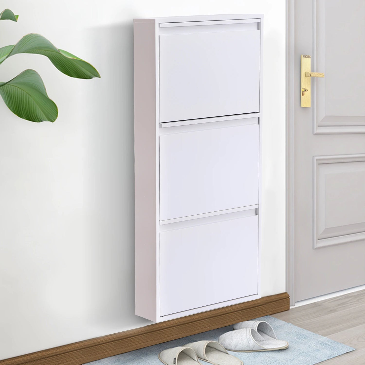 3-Tier Flip Shoe Storage Cabinet, Noiseless Soft Closing Dampers, Wall Mount/Freestanding,  Metal Shoe Rack for Entryway/Hallway