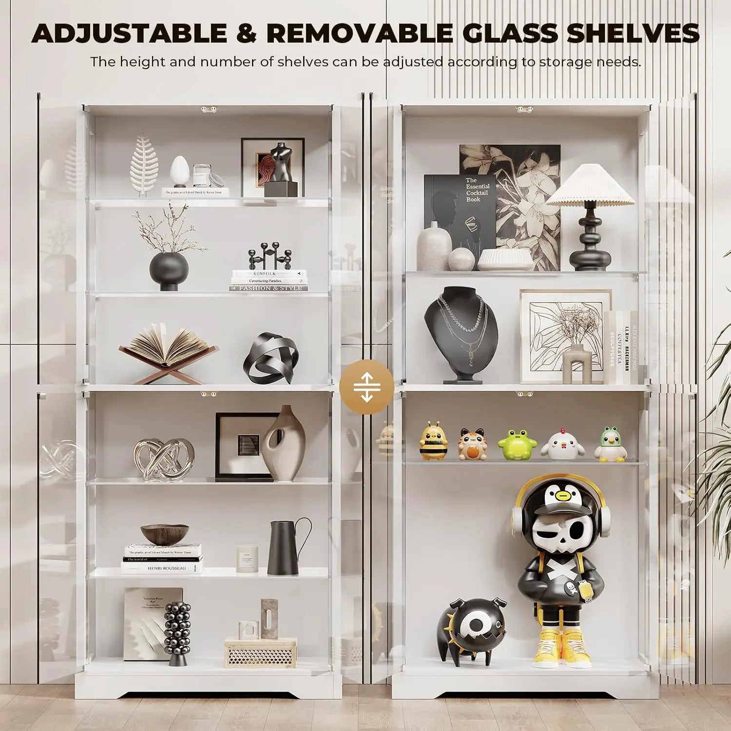 Display Cabinet with Glass Door, 6-Tier 71" Curio Cabinet with 3 Color Lights for Collectibles, Display Case with Adjustable Gla