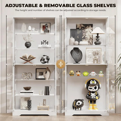Display Cabinet with Glass Door, 6-Tier 71" Curio Cabinet with 3 Color Lights for Collectibles, Display Case with Adjustable Gla