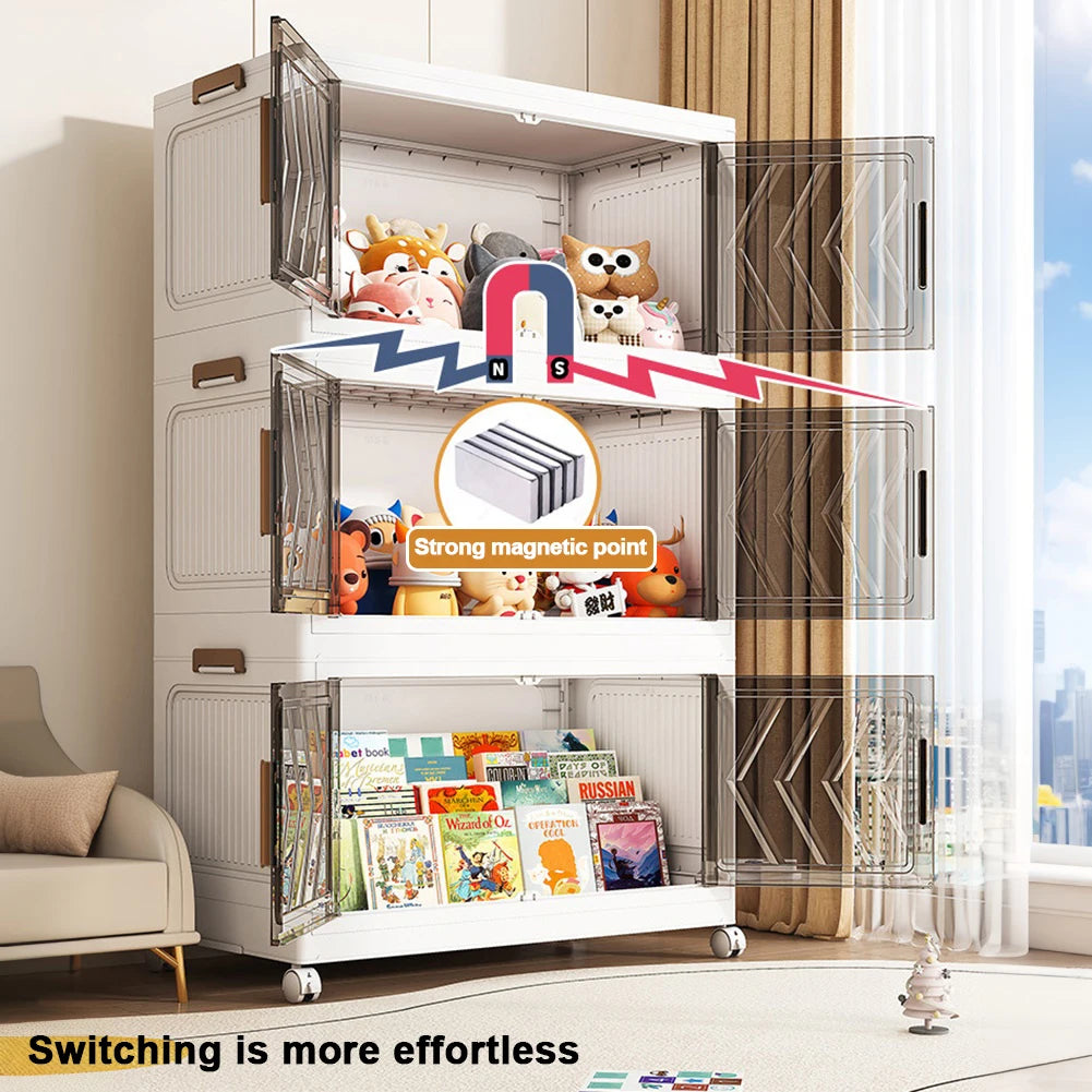 4 Tier Collapsible Storage Bins with Doors &amp; Wheels Storage Drawer Stackable Closet Organizers for Living Room Bedroom Office