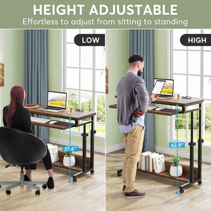 Portable Desk for Sofa and Bed,Height Adjustable Laptop Table,Rolling Computer Cart with Keyboard Tray on Wheels for Home Office