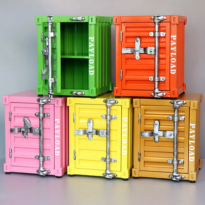 New shipping container design bedside table, industrial style metal side table storage cabinet, suitable for living room and bed
