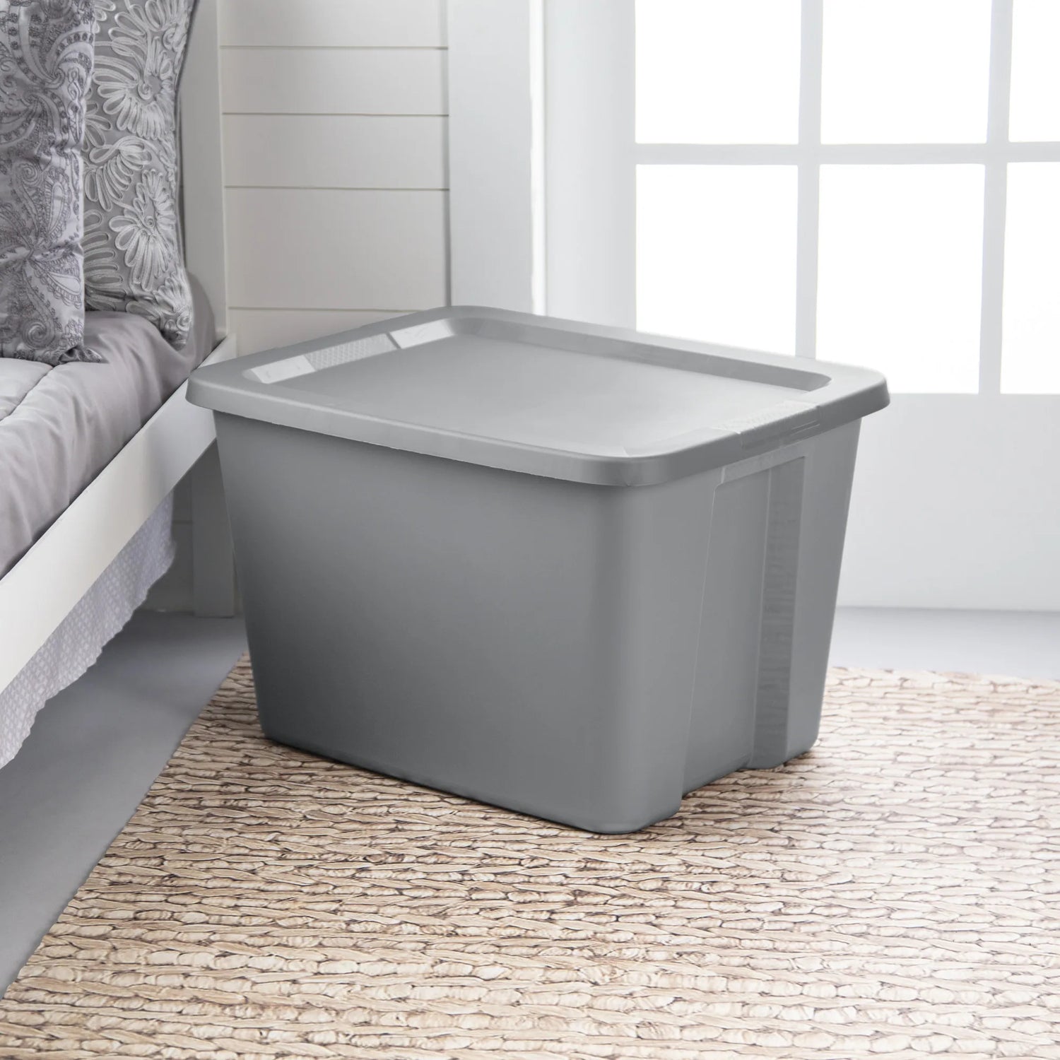 Large Storage Bin, 18 Gallon Plastic Storage Container with Snap-On Lid, Gray, 8 Count