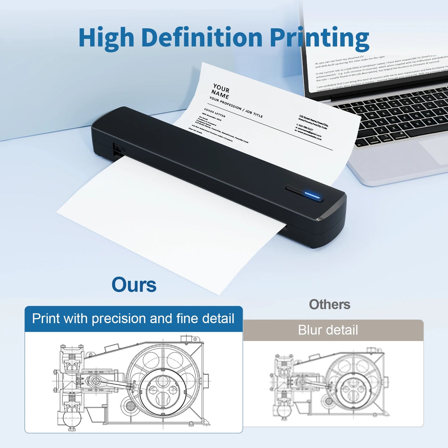 Portable Thermal Printer A4 C80 – Inkless Wireless Bluetooth Mini 