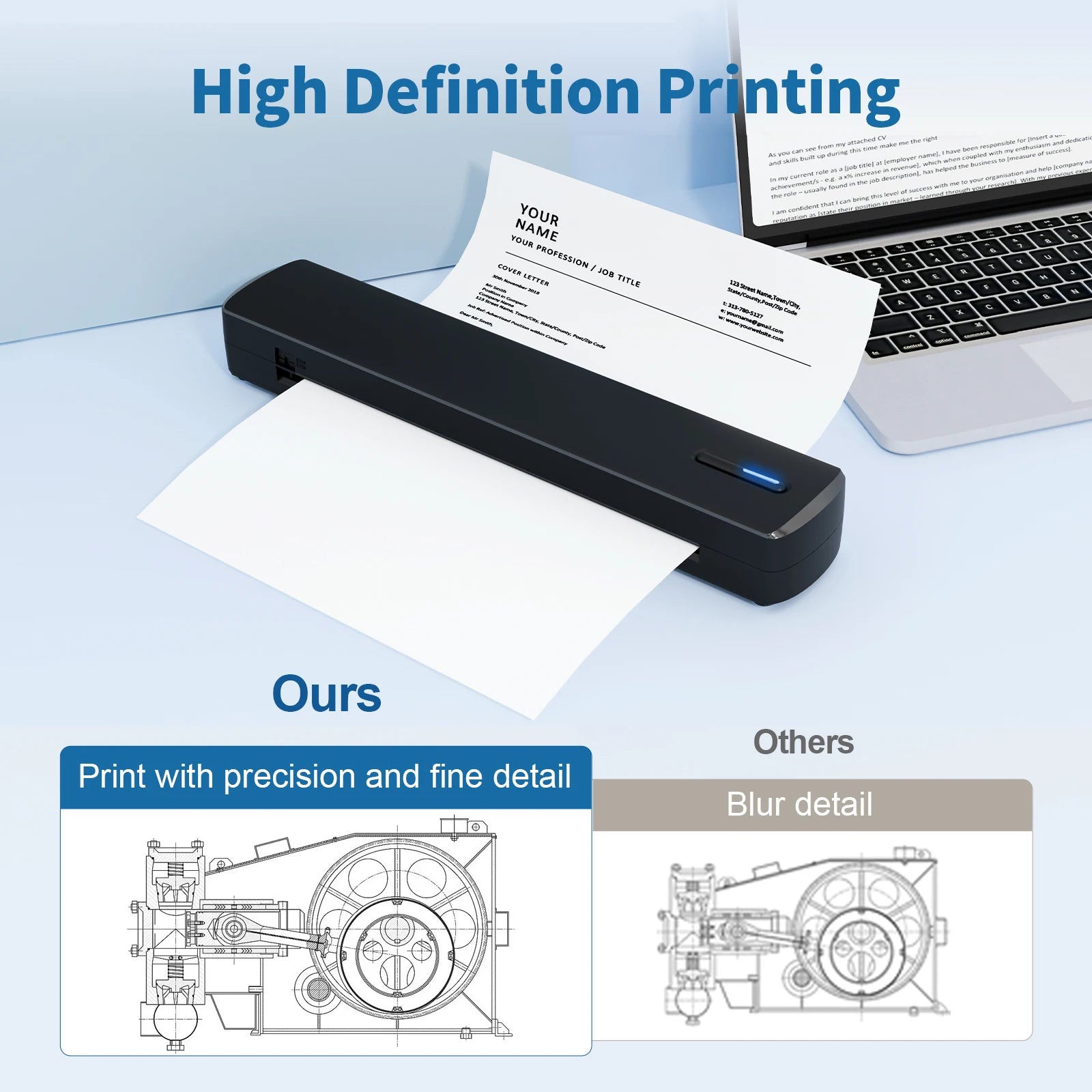 Portable Thermal Printer A4 C80 – Inkless Wireless Bluetooth Mini 