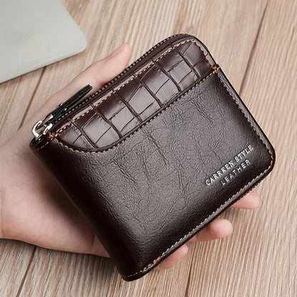 Leather Men’s Wallet Luxury Mens Purse Male Zipper Card Holders With Coin Pocket Rfid Wallets Gifts For Men Money Bag NEW