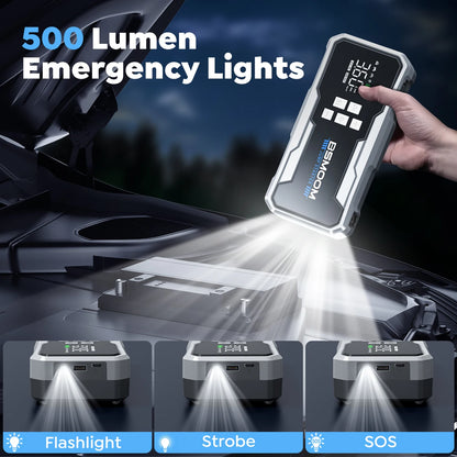 Car Emergency Jump Starter Air Pump 6000A/7000A Peak Tire Inflator Car Emergency Jump Starter With LED Light Power Bank