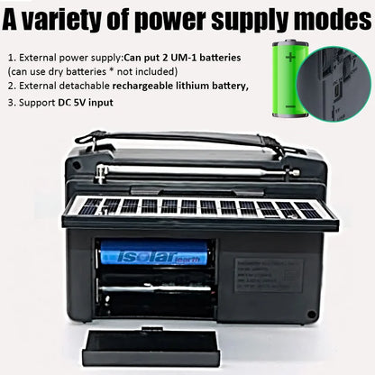 Portable FM/AM/SW Radio Solar Charging Multi Band Emergency Radios Receiver Bluetooth Speaker with Flashlight TF USB for Walk