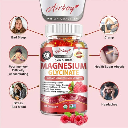 Magnesium Glycinate Gummies - Calm, Relieves Stress, Promotes Sleep, Support Memory, Concentration &amp; Muscle Spasms - 120pcs