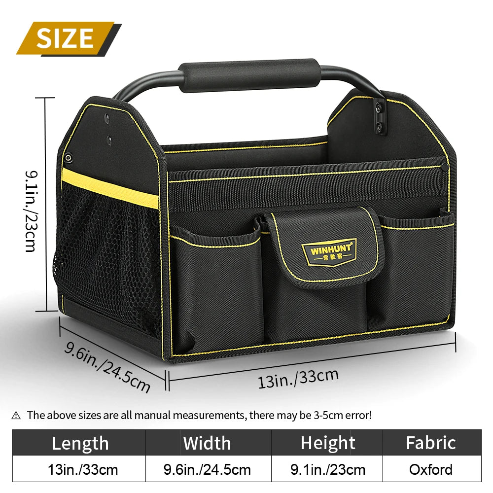WINHUNT Tote Bag, 10-Pocket Wide Mouth Tool Bag, Tubular Steel Heavy Duty Electrician Tool Bin for Tool Organization and Storage