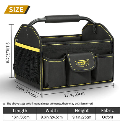 WINHUNT Tote Bag, 10-Pocket Wide Mouth Tool Bag, Tubular Steel Heavy Duty Electrician Tool Bin for Tool Organization and Storage