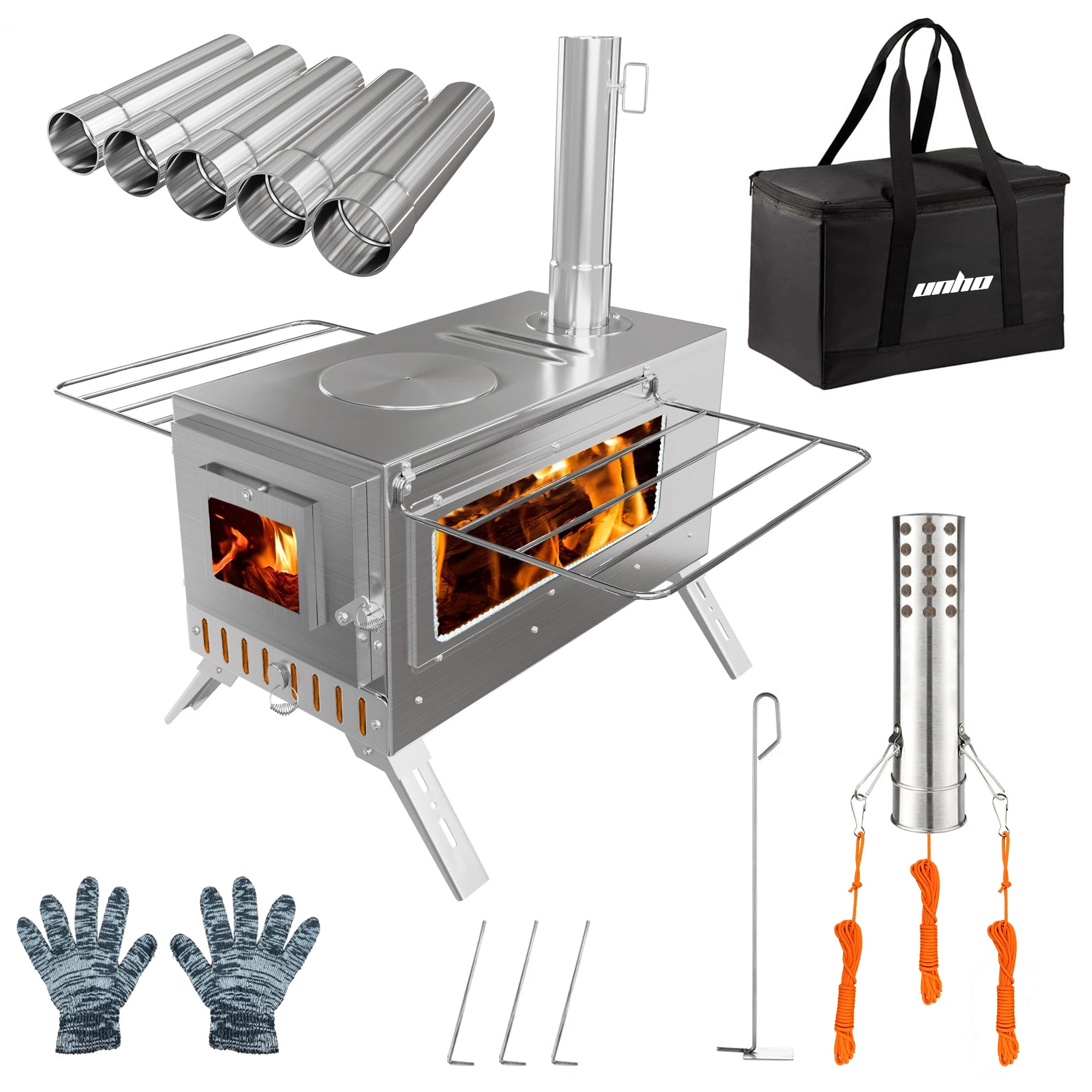 Wisfor Portable Hot Tent Stove,Wood Burning Stove for Camping, Tent Stove With View Glass, Large Stainless Steel Camping Stove
