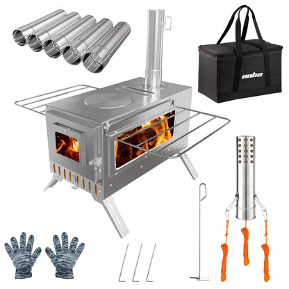 Wisfor Portable Hot Tent Stove,Wood Burning Stove for Camping, Tent Stove With View Glass, Large Stainless Steel Camping Stove