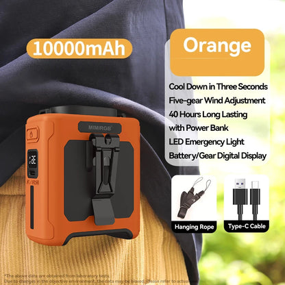 10000mAh Waist Fan Wearable Waist Fan 5 Speeds Light 40H Cooling for Outdoor Jobsite Travel Suitable for Outdoor Use Sports