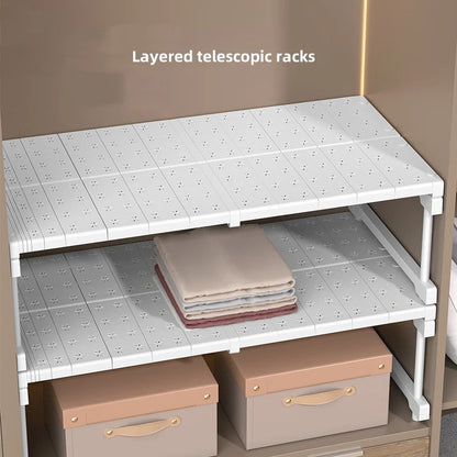 Stackable Wardrobe Layered Telescopic Racks Neat Kitchen Storage Divider Dorm Organizer Shelf Clothes Storage Partitions Rack