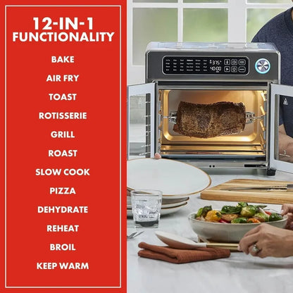 Large French Door Air Fryer Toaster Oven Combo, 24 Cooking Functions and Digital Controls, 7 Accessories In