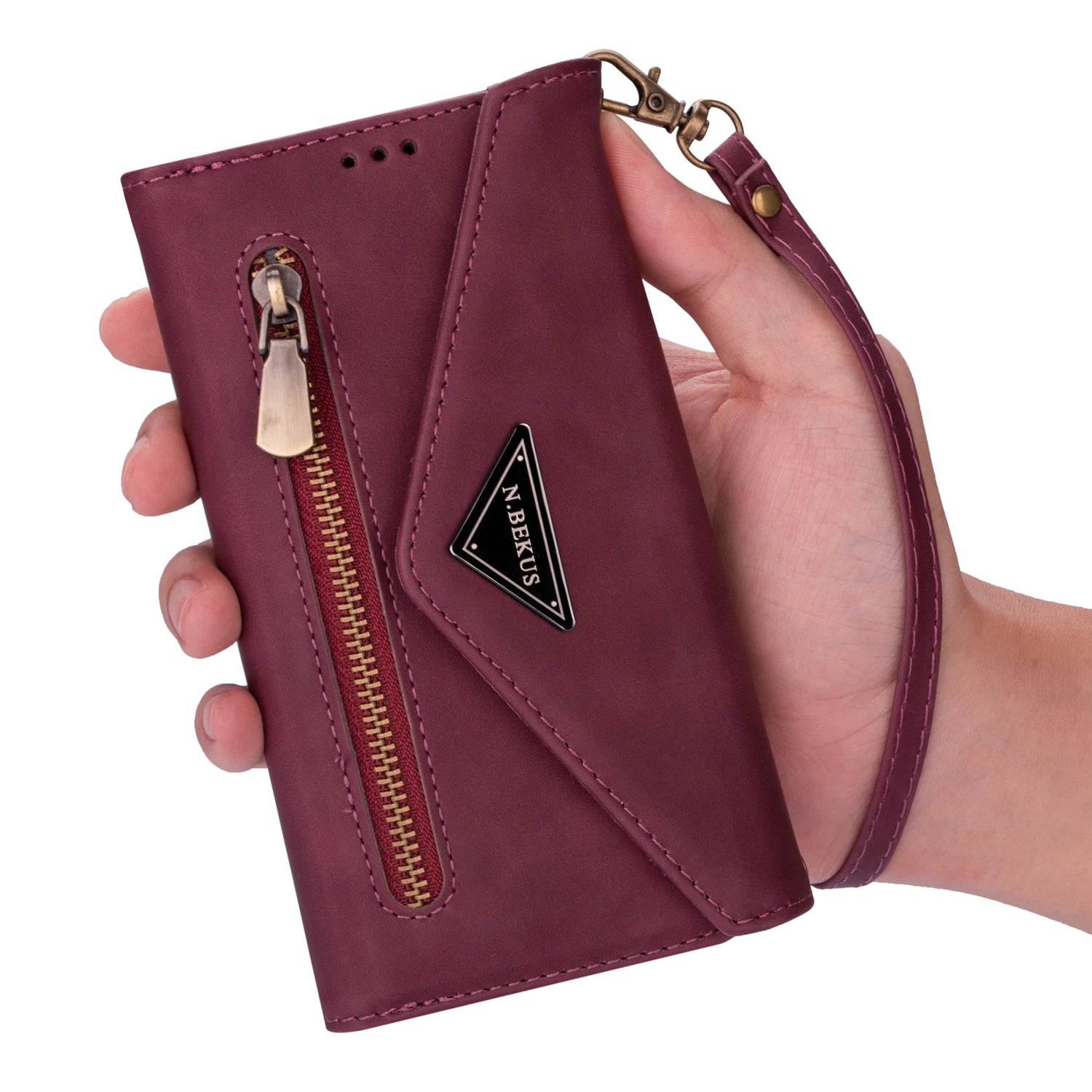 Zipper Wallet Leather Case for iPhone 14 13 15 Pro Max 12 Mini 11 X XR XS 8 7 6 6S Plus Se2022 Multi Card Solt Cover Hand Strap