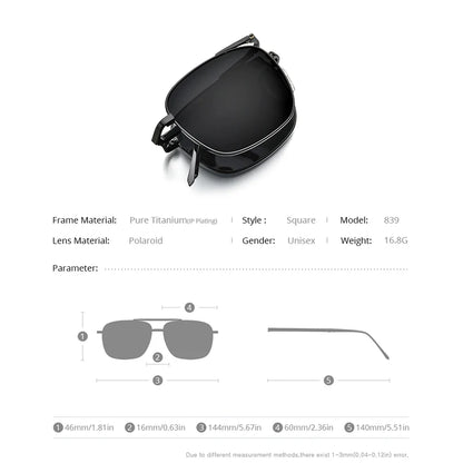 FONEX Pure Titanium Polarized Sunglasses Men Folding Square Sun Glasses for Women Ultralight High-Quality Japanese Shades 839
