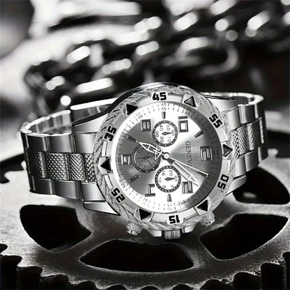 2pcs/set Men Business Watches Fashion Arabic Dial Steel Band Male&