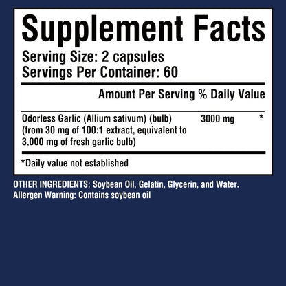 Garlic Capsules 3000mg - for Immune and Cardiovascular,  Antioxidant，Cholesterol Health - 120 Capsules