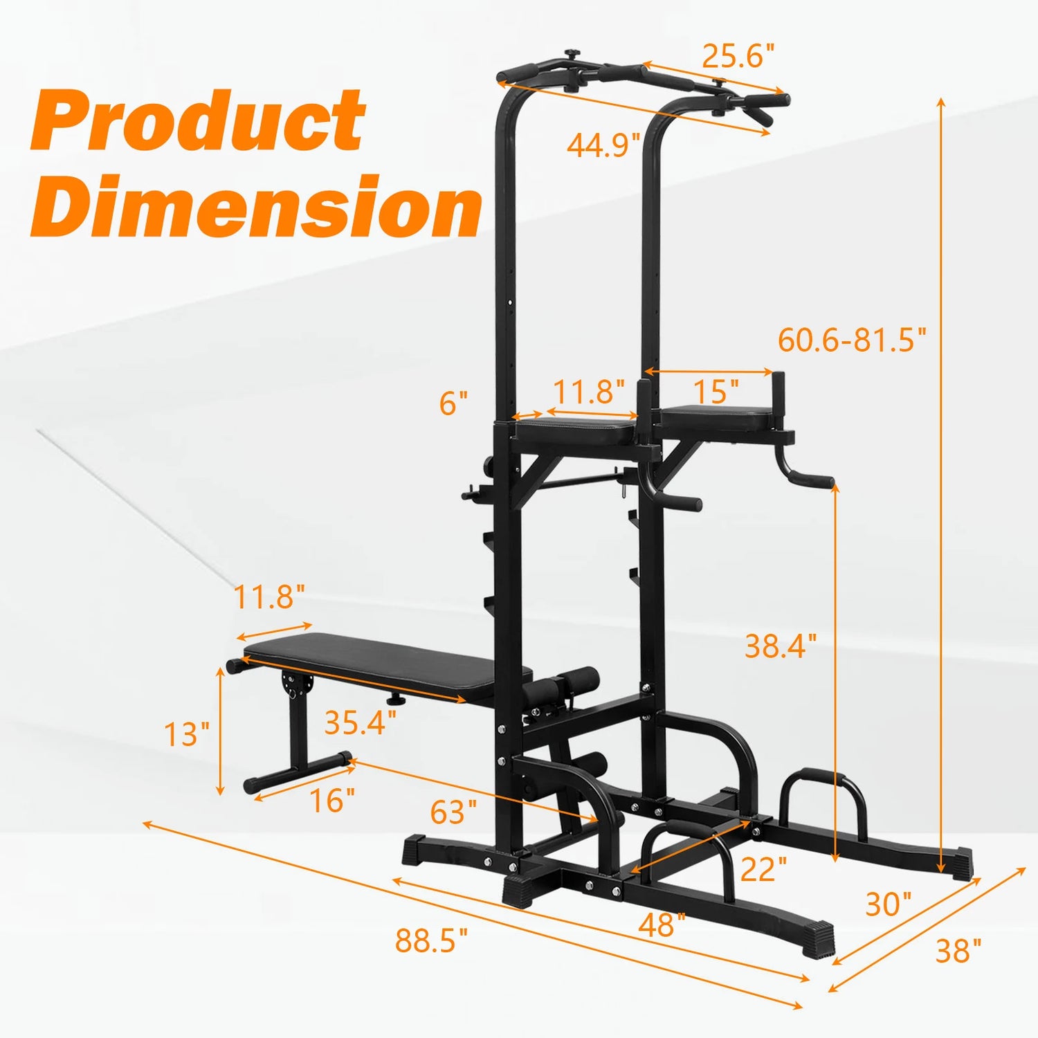 Power Tower with Bench Pull Up Bar Dip Station Adjustable Height Dip Stand Heavy Duty Multi Function Fitness Rack