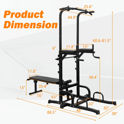 Power Tower with Bench Pull Up Bar Dip Station Adjustable Height Dip Stand Heavy Duty Multi Function Fitness Rack