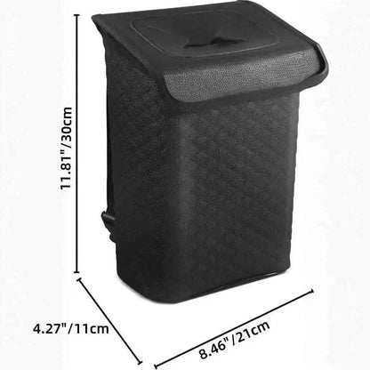 Car Trash Can with Lid - Leakproof PU Leather Auto Garbage Bin, Removable Waterproof Liner, Hanging Car Trash Can for SUV, Truck