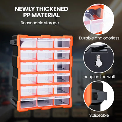 AIRAJ Multi-Drawer Storage Organizer - 18 Slots, Plastic Parts &amp; Crafts Cabinet for Desk or Wall Mount, Ideal for Hardware, Bead
