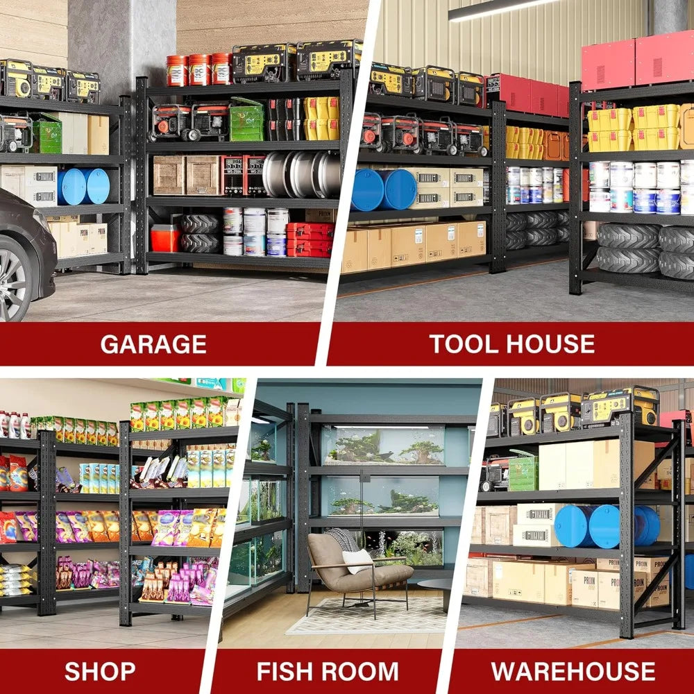 71.3" Wide Heavy Duty Garage Shelving Units,5000LBS Deep Storage Shelves,Black Metal Garage Shelves,Steel, Customized