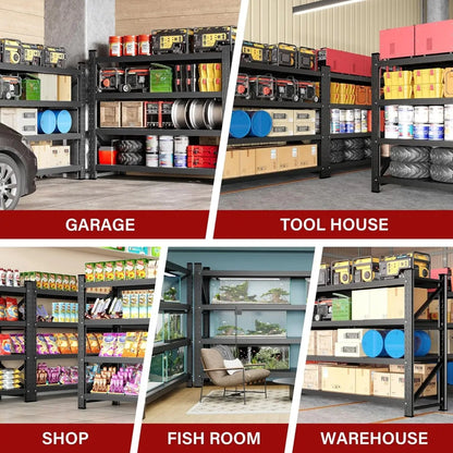 71.3" Wide Heavy Duty Garage Shelving Units,5000LBS Deep Storage Shelves,Black Metal Garage Shelves,Steel, Customized