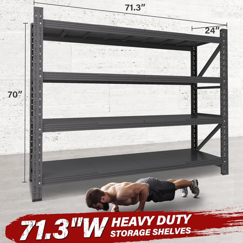 71.3" Wide Heavy Duty Garage Shelving Units,5000LBS Deep Storage Shelves,Black Metal Garage Shelves,Steel, Customized