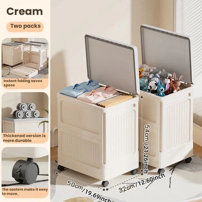 Foldable wheeled dust-proof flip cover storage box, household large-capacity plastic storage box for clothes and quilts