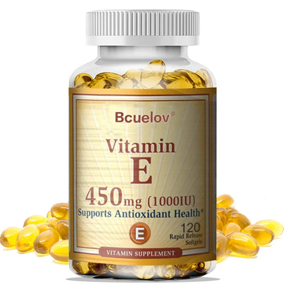 Bcuelov Vitamin E 1000 IU 450mg - for skin, hair, circulatory health, immune system support - antioxidant supplement