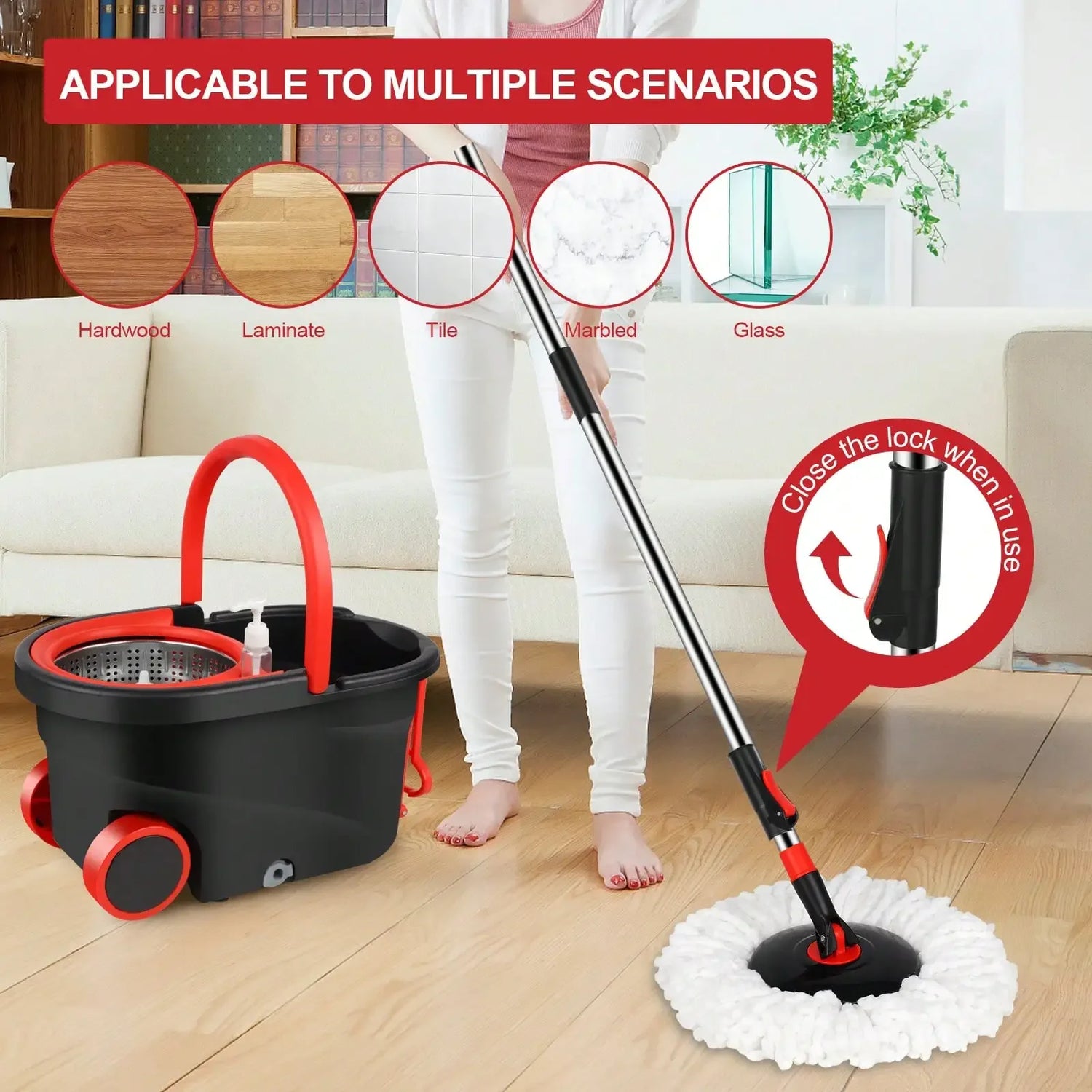 Heavy Duty Rolling Spin Mop Bucket Set with Wringer, 3 Microfiber Mop Heads, Adjustable Handle for Home Floor Cleaning”