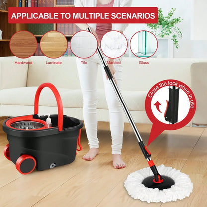 Heavy Duty Rolling Spin Mop Bucket Set with Wringer, 3 Microfiber Mop Heads, Adjustable Handle for Home Floor Cleaning”