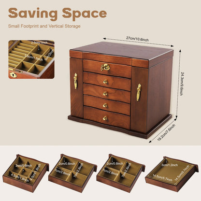 Wooden Jewelry Box Organizer Storage Luxury Multi Functional Jewelry Box with Lock Retro Drawer Style Display Packaging Supplies
