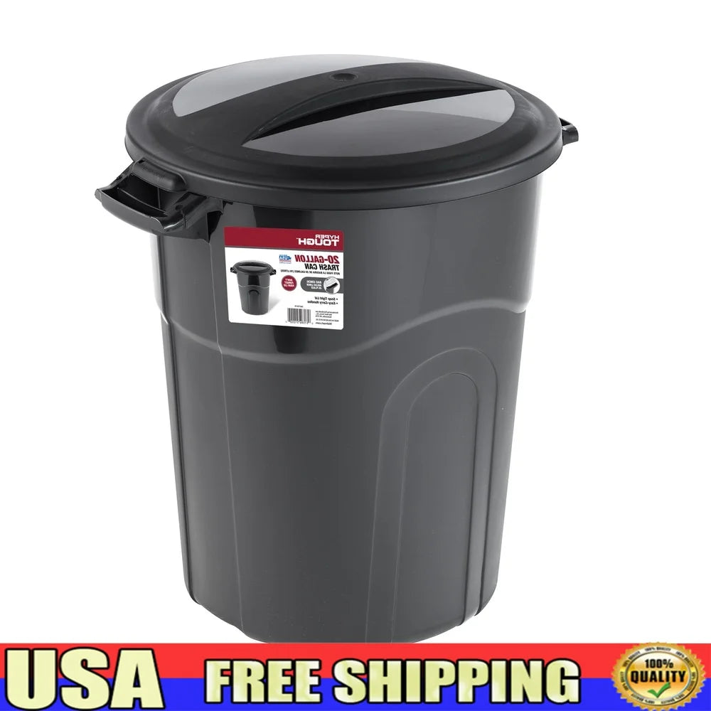 20 Gallon Heavy Duty Plastic Garbage Can with Click Lock Lid Portable Indoor Outdoor Waste Container Sturdy Handles Easy Lift