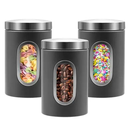 QYQRQF Canisters Sets for The Kitchen 3pcs Sugar Flour Coffee Storage Jars Stainless Steel Food Container Organizer for Kitchen