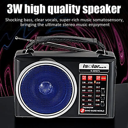 Portable FM/AM/SW Radio Solar Charging Multi Band Emergency Radios Receiver Bluetooth Speaker with Flashlight TF USB for Walk