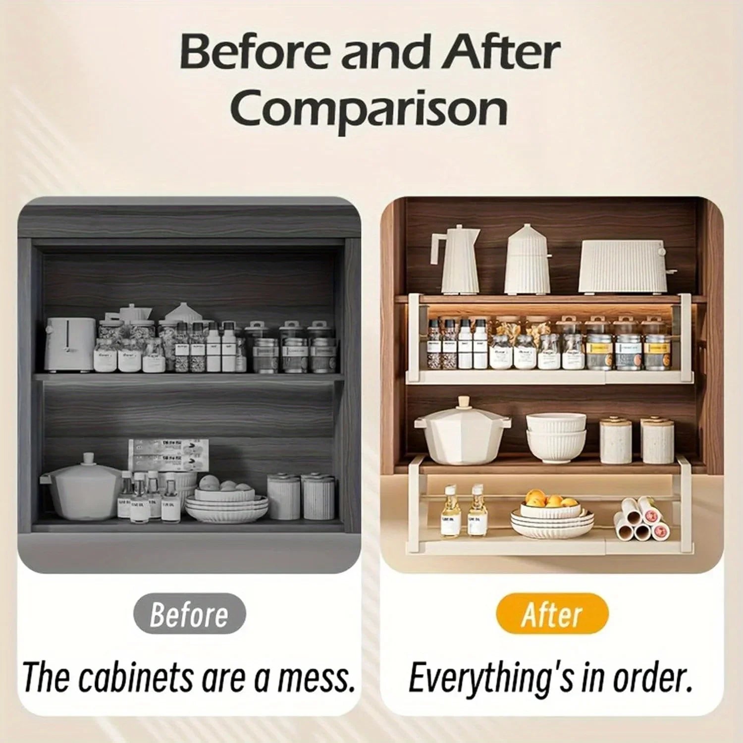 Hanging Under Shelf Storage Basket, Adjustable Width Under Cabinet Add-on Storage Racks, Heavy Duty Slide-in Baskets Organizer