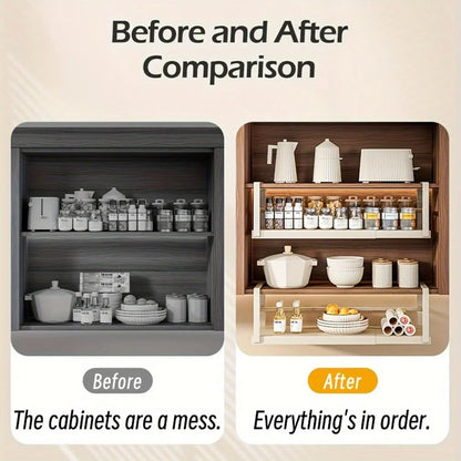 Hanging Under Shelf Storage Basket, Adjustable Width Under Cabinet Add-on Storage Racks, Heavy Duty Slide-in Baskets Organizer