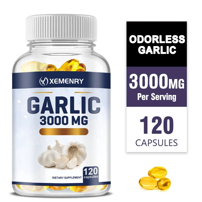 Garlic Capsules 3000mg - for Immune and Cardiovascular,  Antioxidant，Cholesterol Health - 120 Capsules
